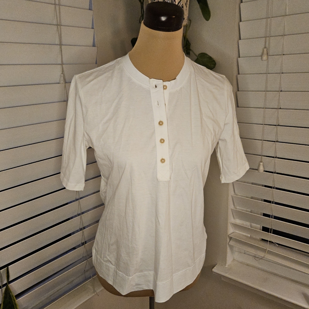 Banana Republic White Fitted Quarter Button Down Shirt
